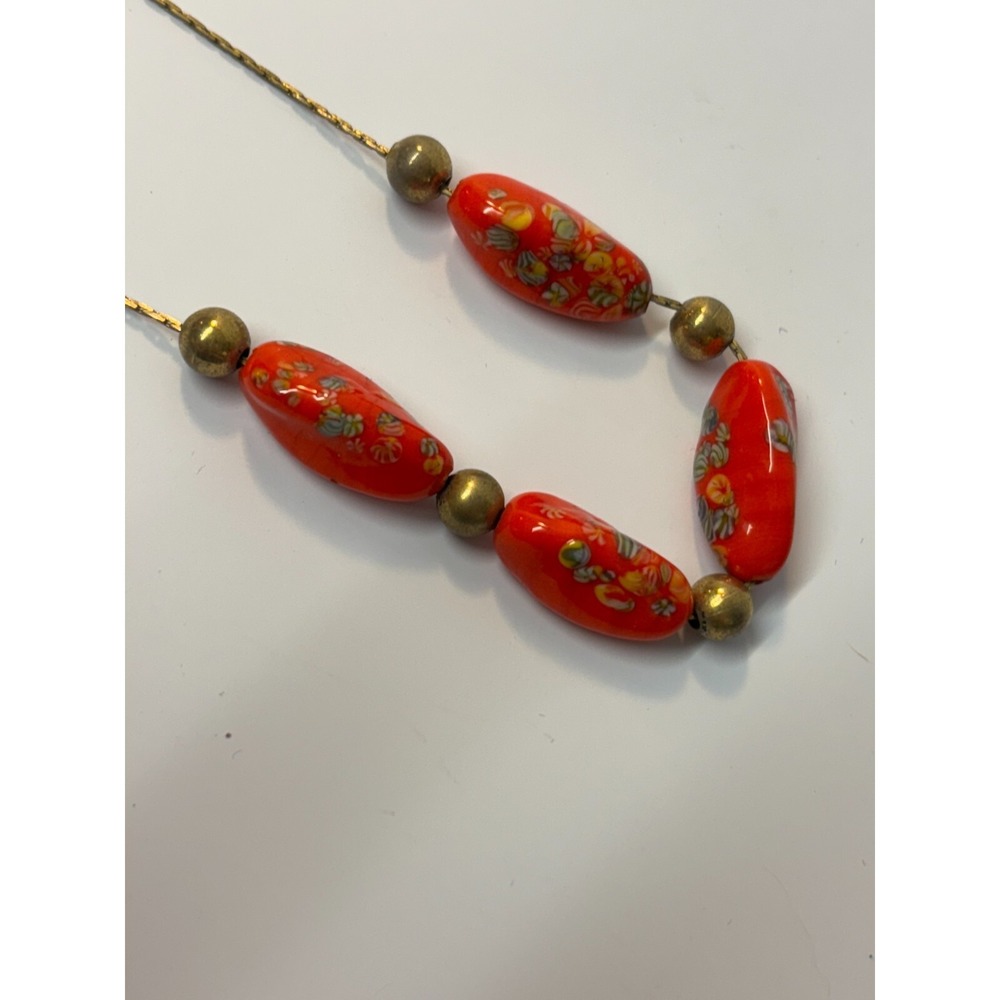 Napier Necklace Red‎ Gold Micro Mosaic Beads Gold Tone Chain Vintage Signed
